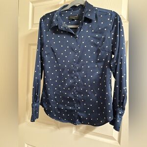 Banana Republic Blue and tan polka dot silky blouse